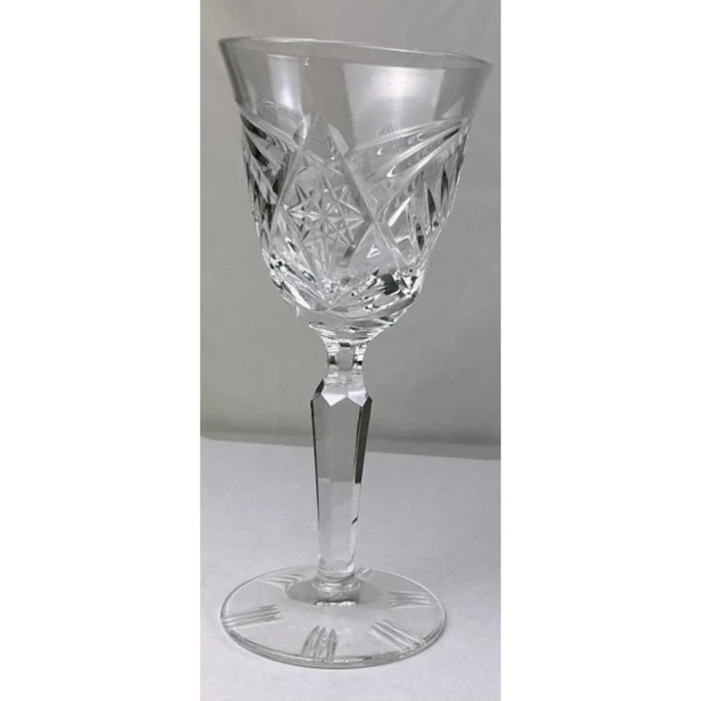 Vintage Cut Crystal Wine Goblet Faceted Stem Clear Glass 5